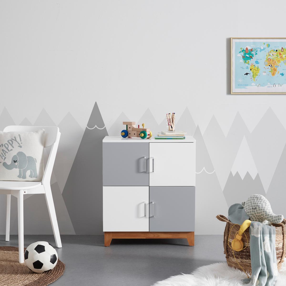 Komoda do dětského pokoje DANNY - šedá/bílá, Moderní, kov/dřevo (60/70/34cm) - Bessagi Kids