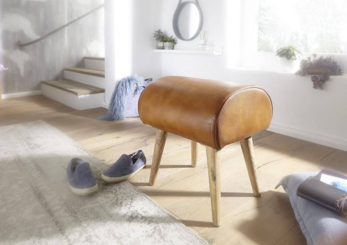Hocker Leder Braun Sitz Gepolstert H: 53 cm Rechteckig - Naturfarben/Braun, MODERN, Leder (45/53/40cm) - MID.YOU