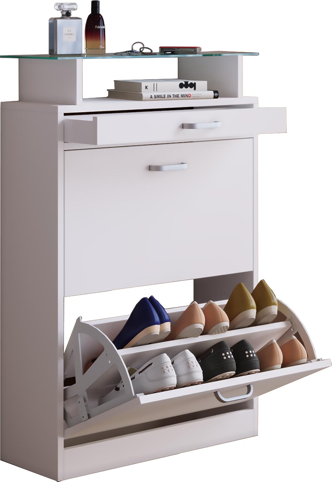Schuhschrank Braso Weiß Holzwerksoff B: 59 cm - Weiß, KONVENTIONELL, Holzwerkstoff (59/91/22cm) - MID.YOU
