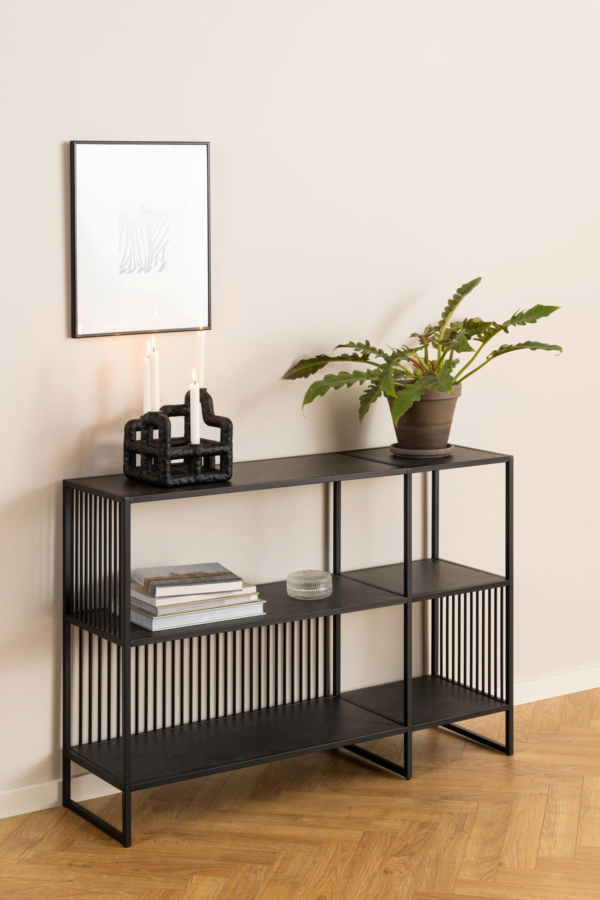 Regál STRINGTON - čierna, Design, kov/kompozitné drevo (120/83/35cm) - MID.YOU