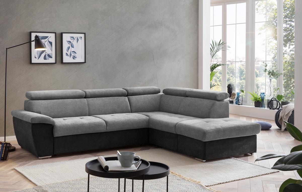 Ecksofa Mit Bettkasten Antero Kopfteile Verstellbar Grau - Chromfarben/Schwarz, Design, Textil (262/216cm) - Livetastic