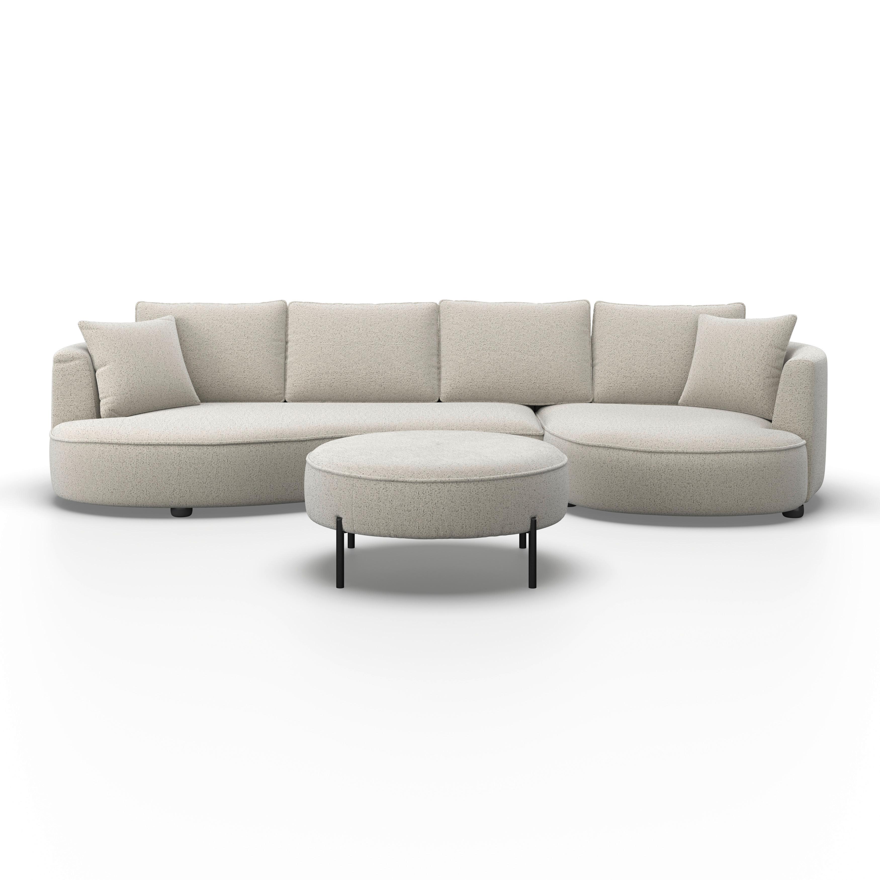 Sedací souprava NILAS, krémová, s taburetem - bílá/černá, Moderní, kov/dřevo (322/154cm) - Bessagi Home