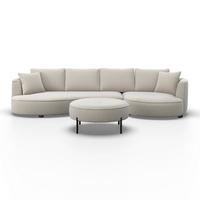 Sedací souprava NILAS, krémová, s taburetem - bílá/černá, Moderní, kov/dřevo (322/154cm) - Bessagi Home