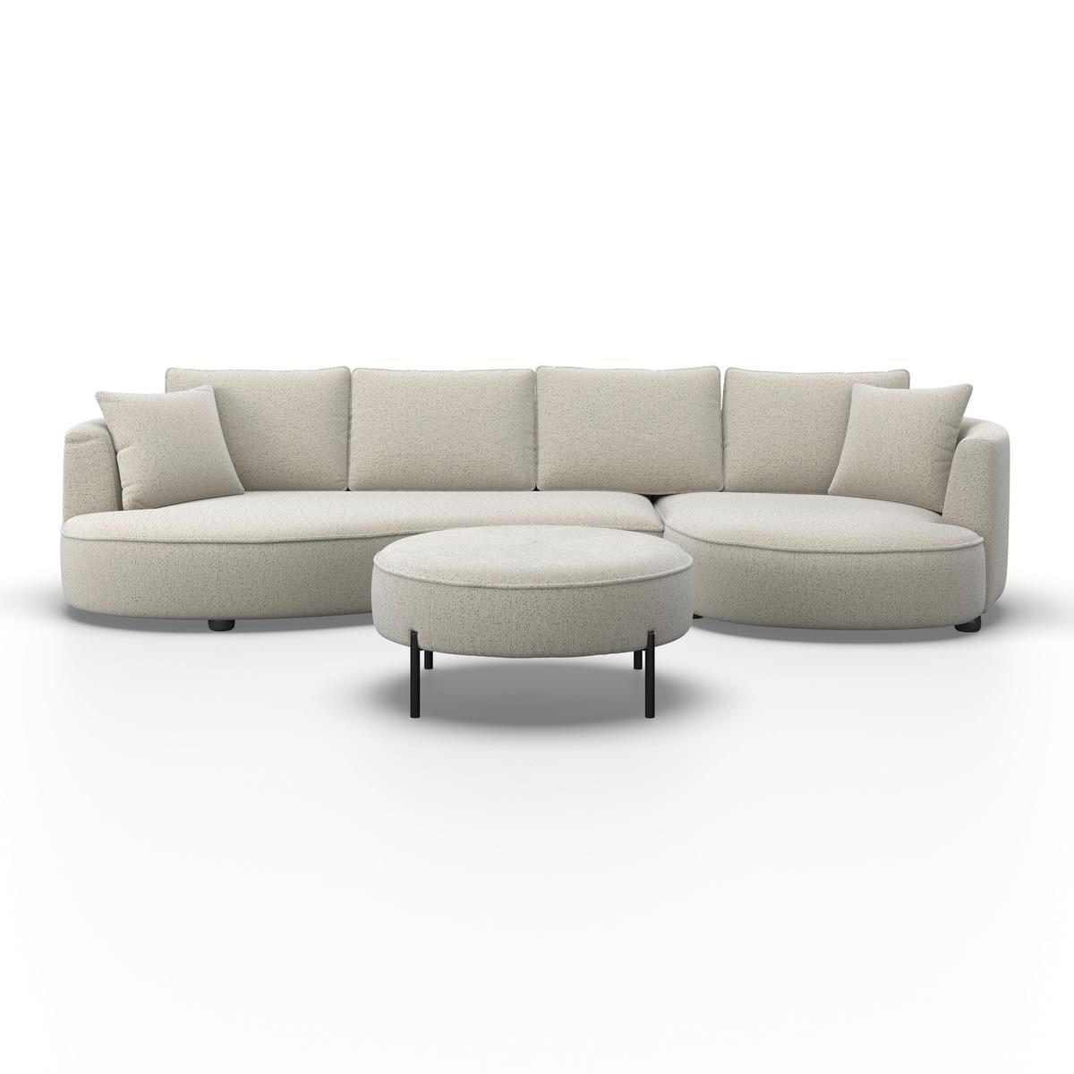 Sedací souprava NILAS, krémová, s taburetem - bílá/černá, Moderní, kov/dřevo (322/154cm) - Bessagi Home