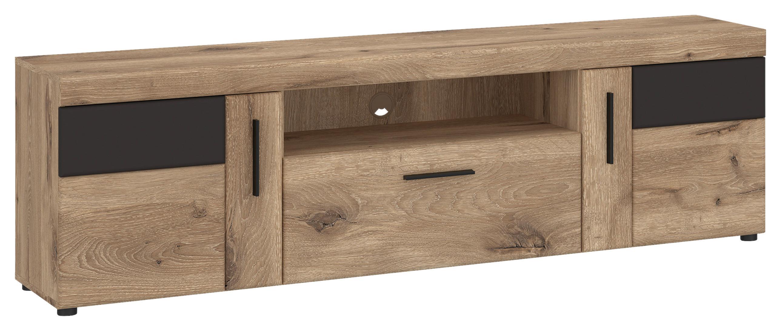 Tv-elem Grano - tölgyfa/sötétszürke, Trend, faalapú anyag (185,3/55,8/40,9cm)