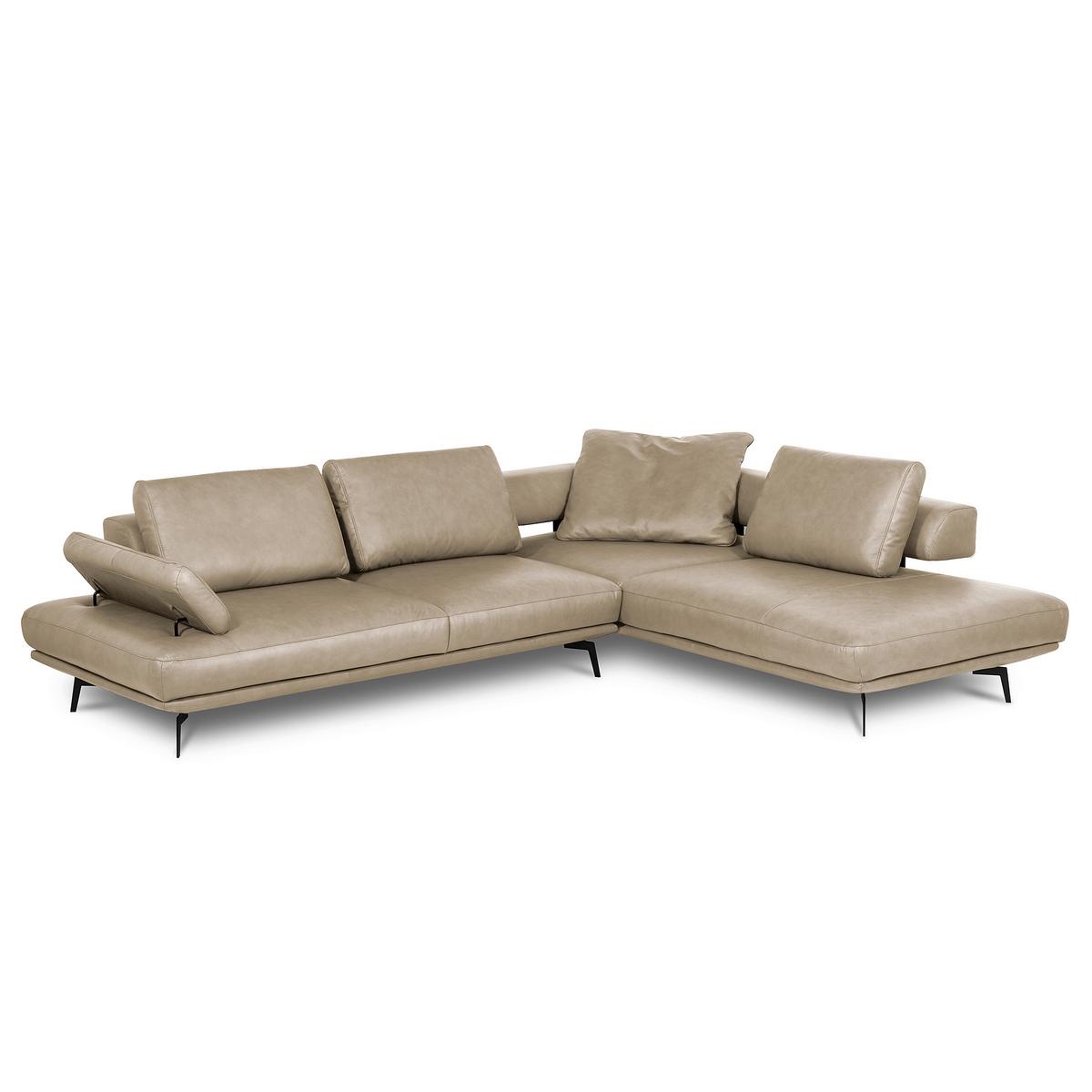 Ecksofa Como Echtleder Creme 306x237 - Creme/Schwarz, Design, Leder (306/237cm) - Livetastic