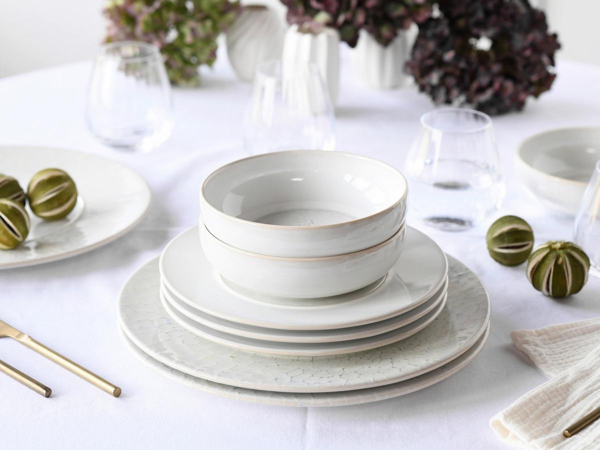 Tafelservice Unico Toscania Steinzeug, Creme, 8-teilig - Creme/Weiß, Basics, Keramik - Creatable