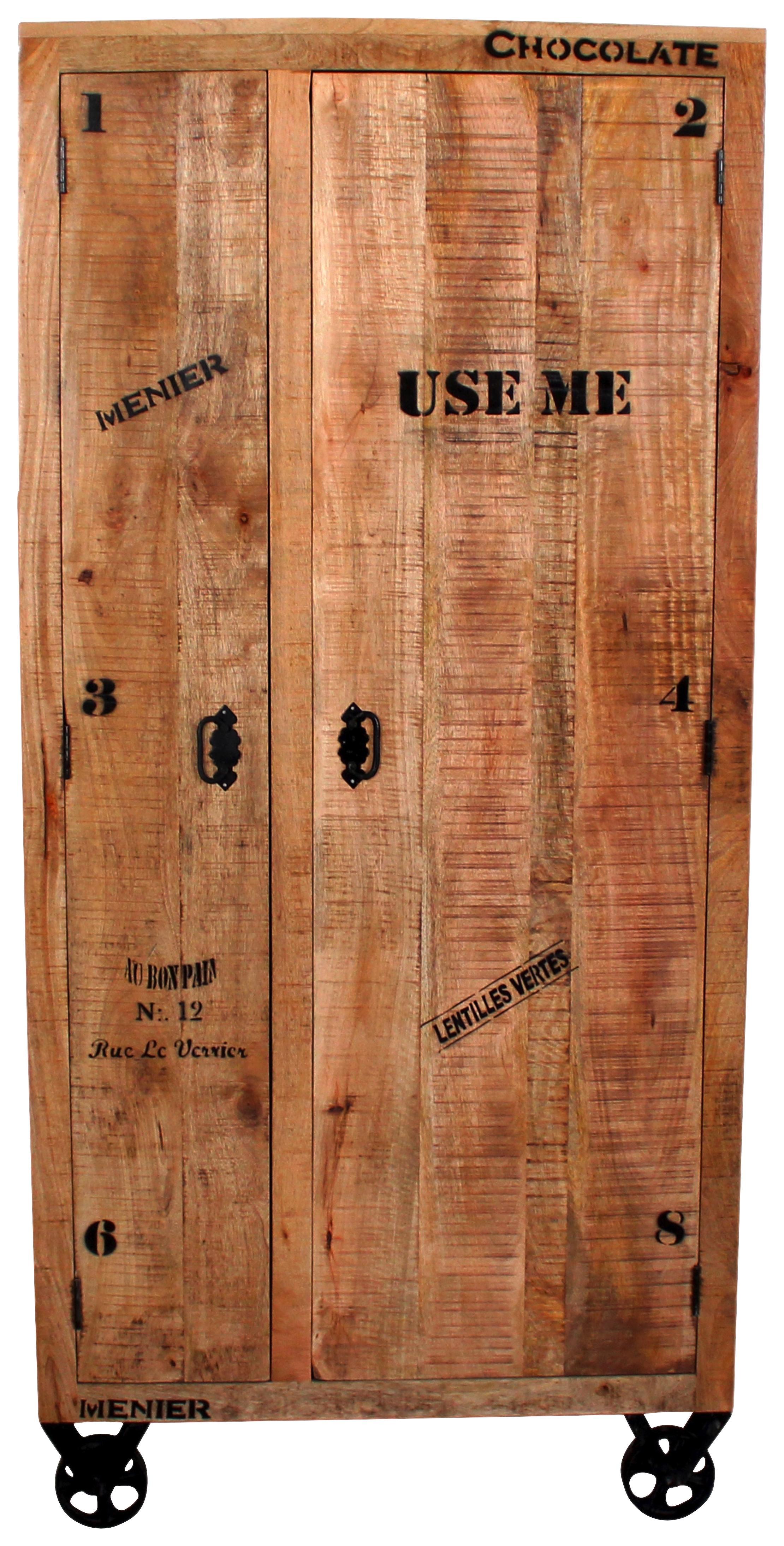 Schrank Brion B: 90 cm Mangoholz - Schwarz/Naturfarben, Basics, Holz (90/190/45cm)