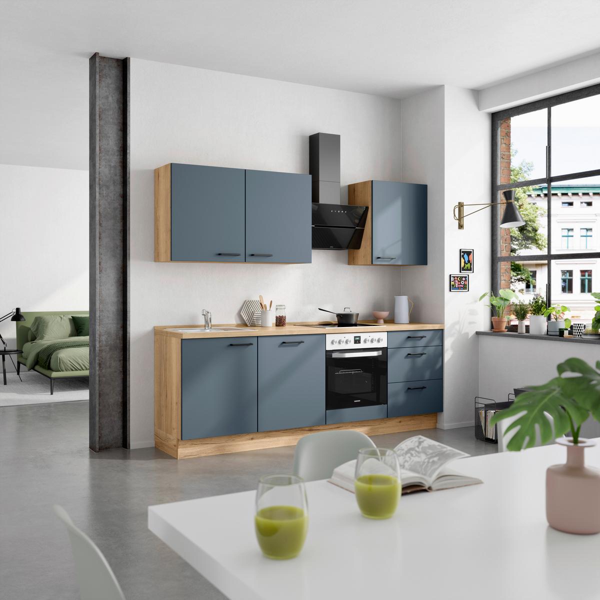 Küchenleerblock Easytouch High-Line, H9 Rechts - Blau/Eichefarben, MODERN, Holzwerkstoff (240cm) - Nobilia