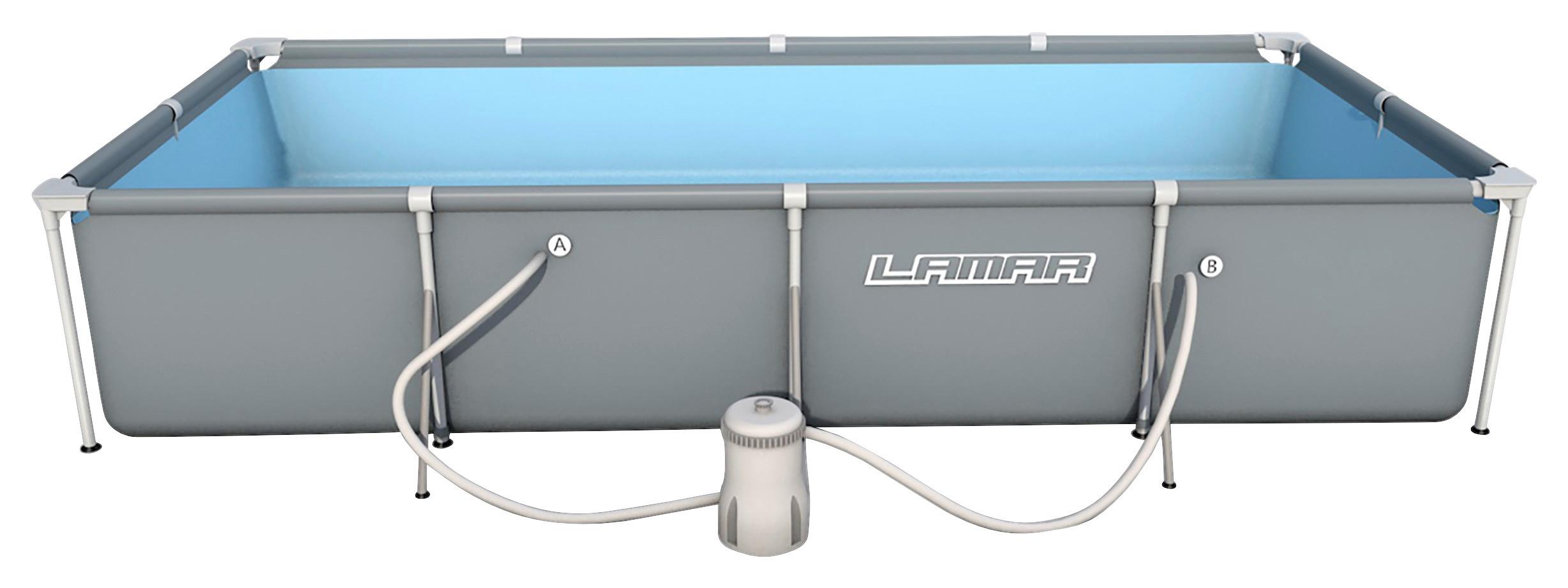 Aufstellpool-Set Rechteckig Poolset mit Leiter L: 404 cm - Blau/Grau, Basics, Kunststoff/Metall (404/201/76cm)