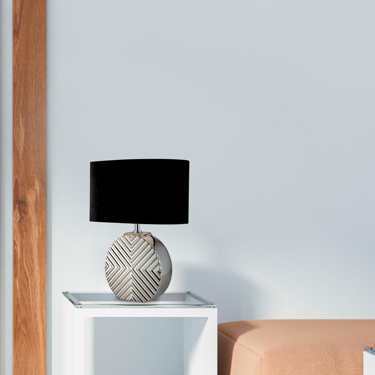 LED-Tischleuchte Eu700804 - Chromfarben/Schwarz, Design, Leder/Keramik (18,5/29/32cm)