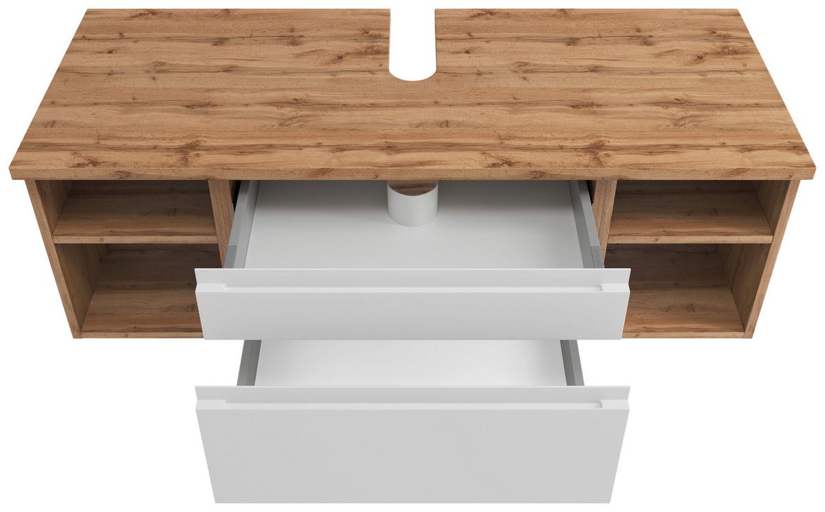 Hängender Waschbecken- Unterschrank Arosa B: 120 cm - Eiche Wotan/Weiß, MODERN, Holzwerkstoff (120/41/47cm) - Held