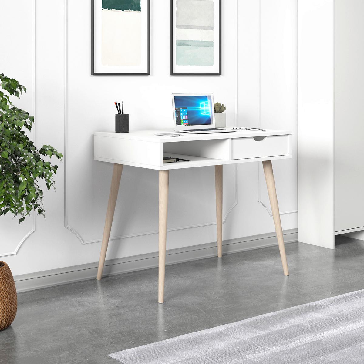 Schreibtisch Offer Weiß L: 90cm - Eichefarben/Weiß, Design, Holzwerkstoff (90/60/80cm) - Livetastic