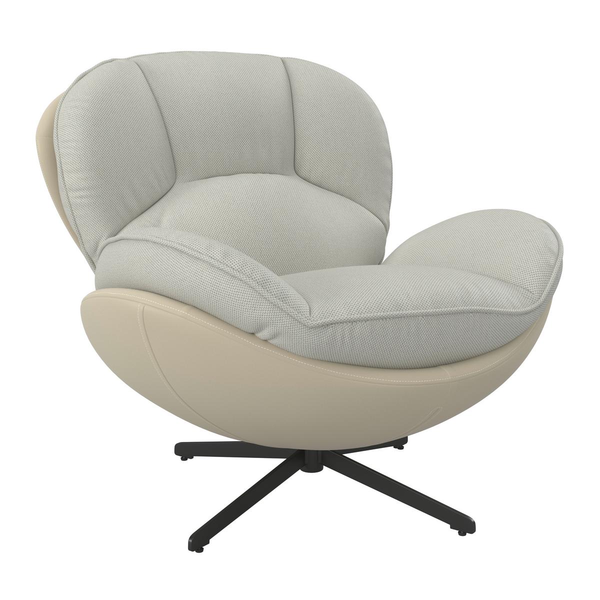 Relaxační křeslo INA, bílá,béžová, vzhled kůže - bílá/černá, Moderní, kov/textil (98/86/105cm) - Bessagi Home