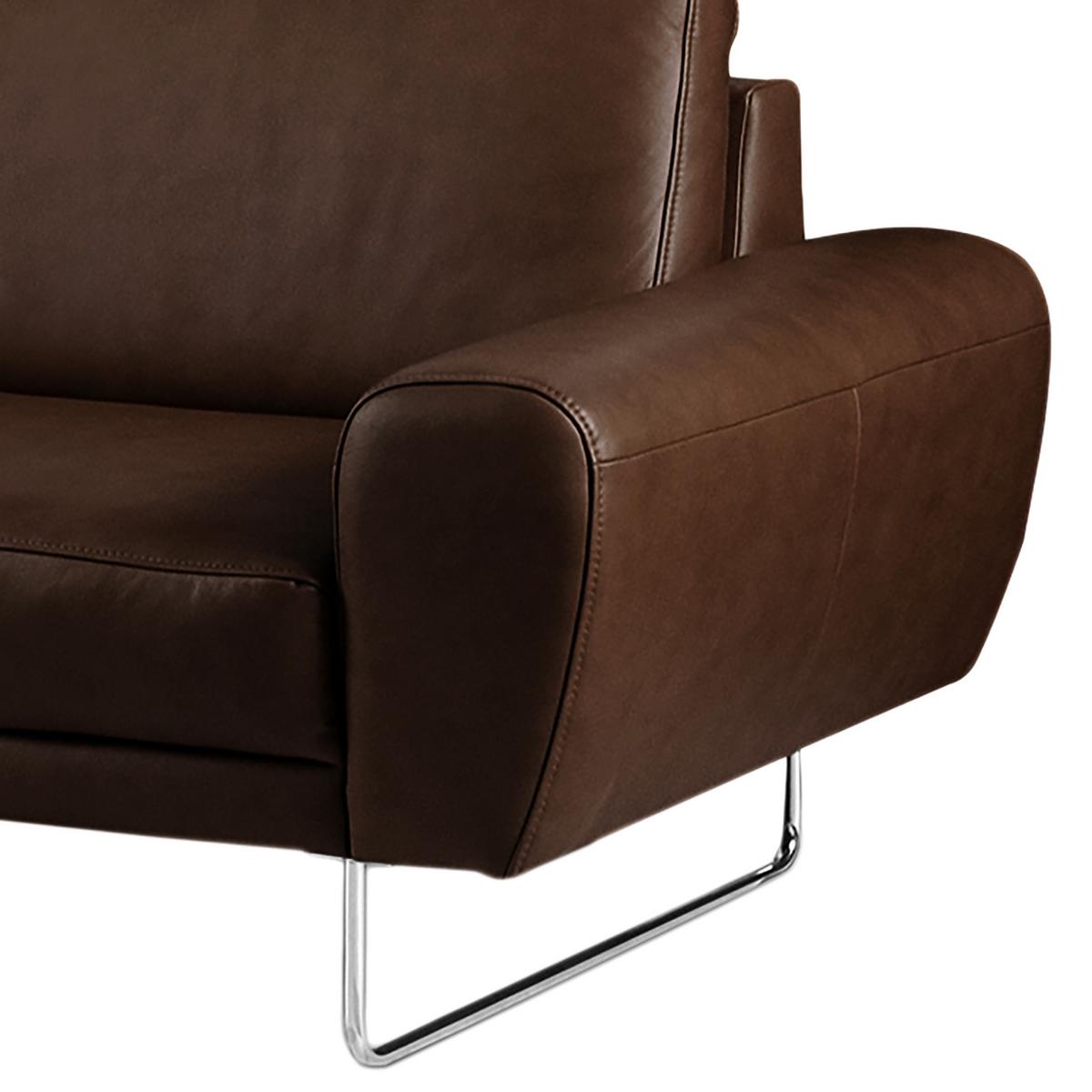 3-sitzer-sofa Spring Dunkelbraun Chrom B: 207 Cm - Chromfarben/Dunkelbraun, Design, Leder (207/85/92cm) - Livetastic