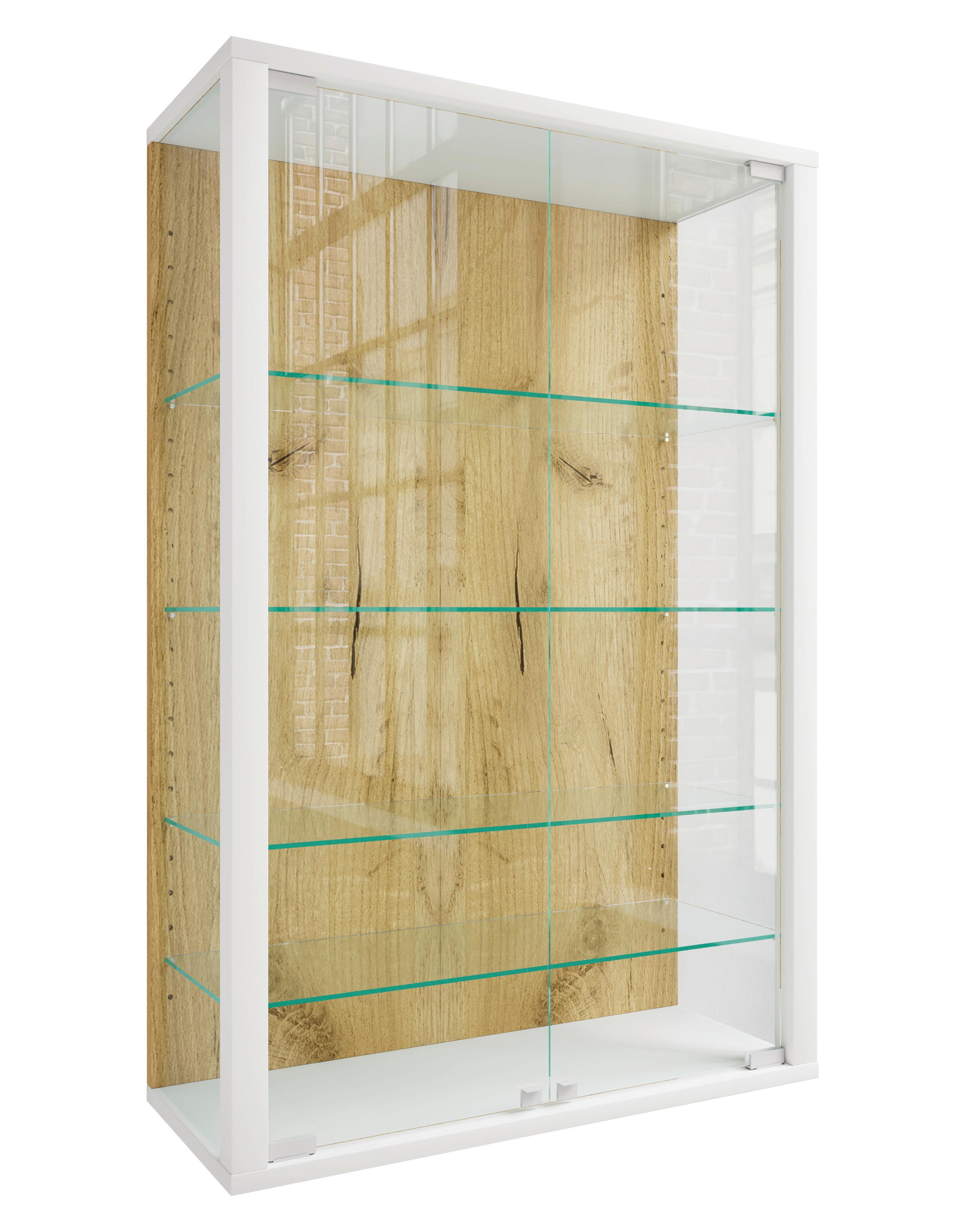 Hängevitrine Udina Weiß/Honigeiche B: 59 cm - Honigeiche/Klar, Design, Glas/Holzwerkstoff (59/91/25cm) - Livetastic