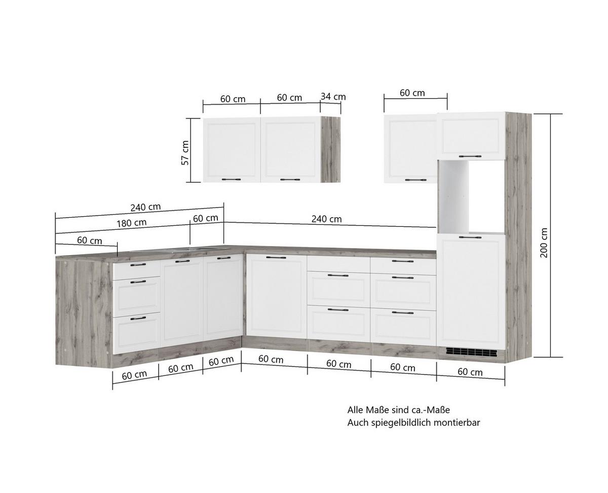 Eckküche Meran Ohne Geräte 240x300 Cm Grau/eiche Dekor - Eiche Wotan/Grau, LIFESTYLE, Holzwerkstoff (240/300cm) - Held