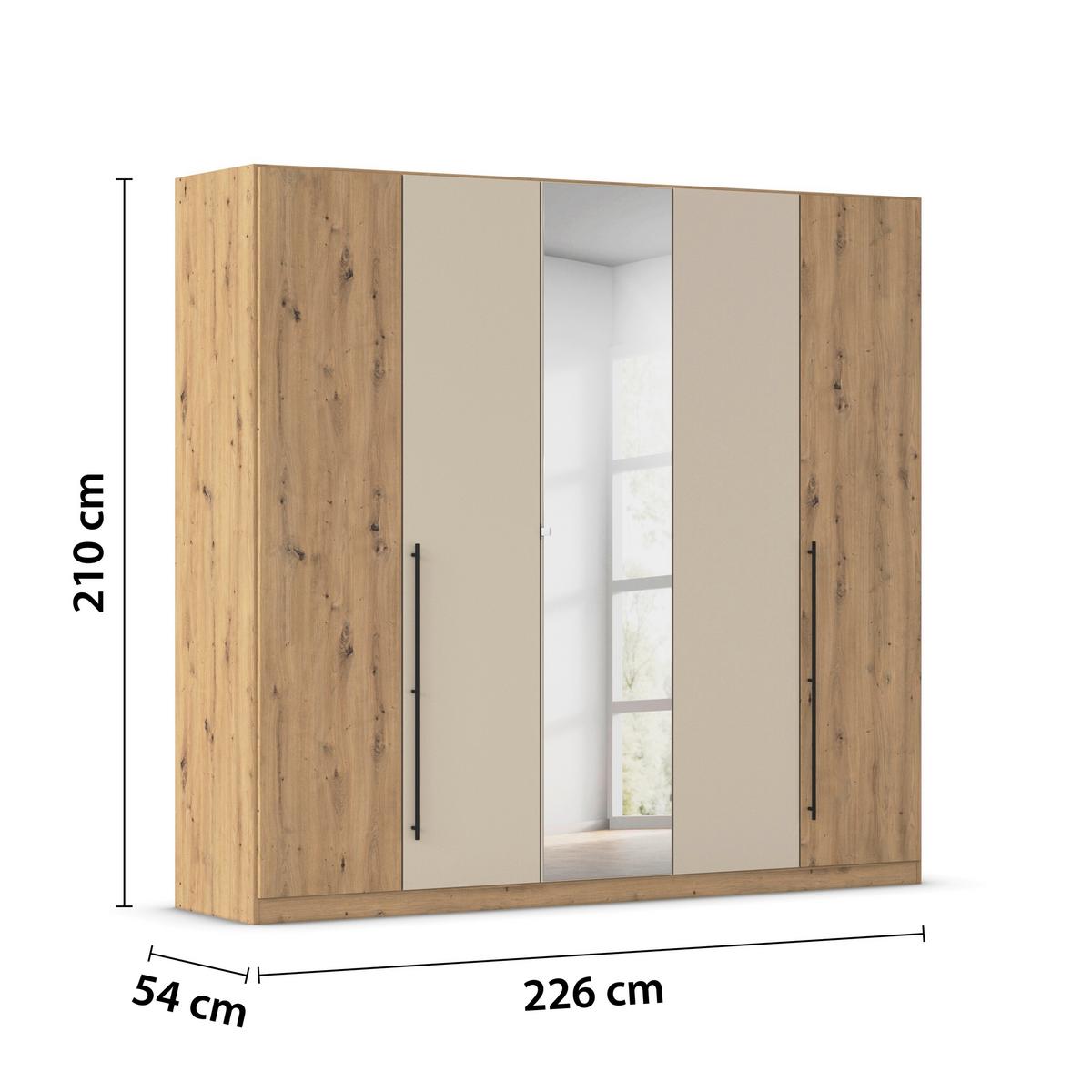 Kleiderschrank Safari mit Spiegel B: 226 cm - Champagner/Eiche Artisan, KONVENTIONELL, Holzwerkstoff (226/210/54cm)