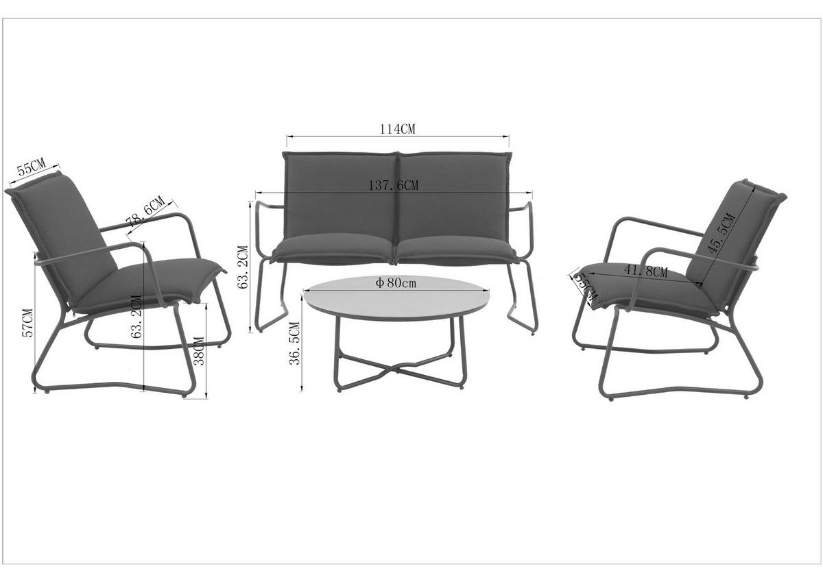 Loungegarnitur Kiel - Hellgrau/Schwarz, MODERN, Textil/Stein (141/78.5/71cm) - Beldano