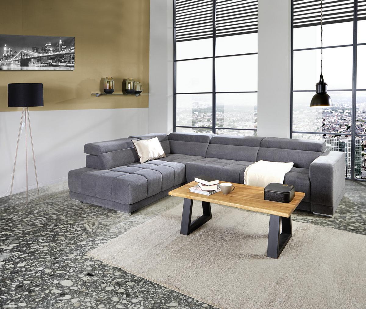 Ecksofa mit Relaxfunktion Hogan La, Webstoff - Silberfarben/Grau, MODERN, Holz/Textil (212/299cm) - Livetastic
