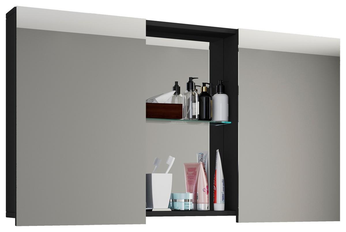 Spiegelschrank Budasi 2-Türig BxHxT: 112x59x12 cm - Schwarz, MODERN (112/59/12cm) - MID.YOU