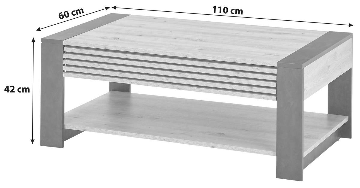Couchtisch + Lade Felipe Eiche Artisan Dekor - Schwarz/Eiche Artisan, Design, Holzwerkstoff (108/42/60cm) - Livetastic