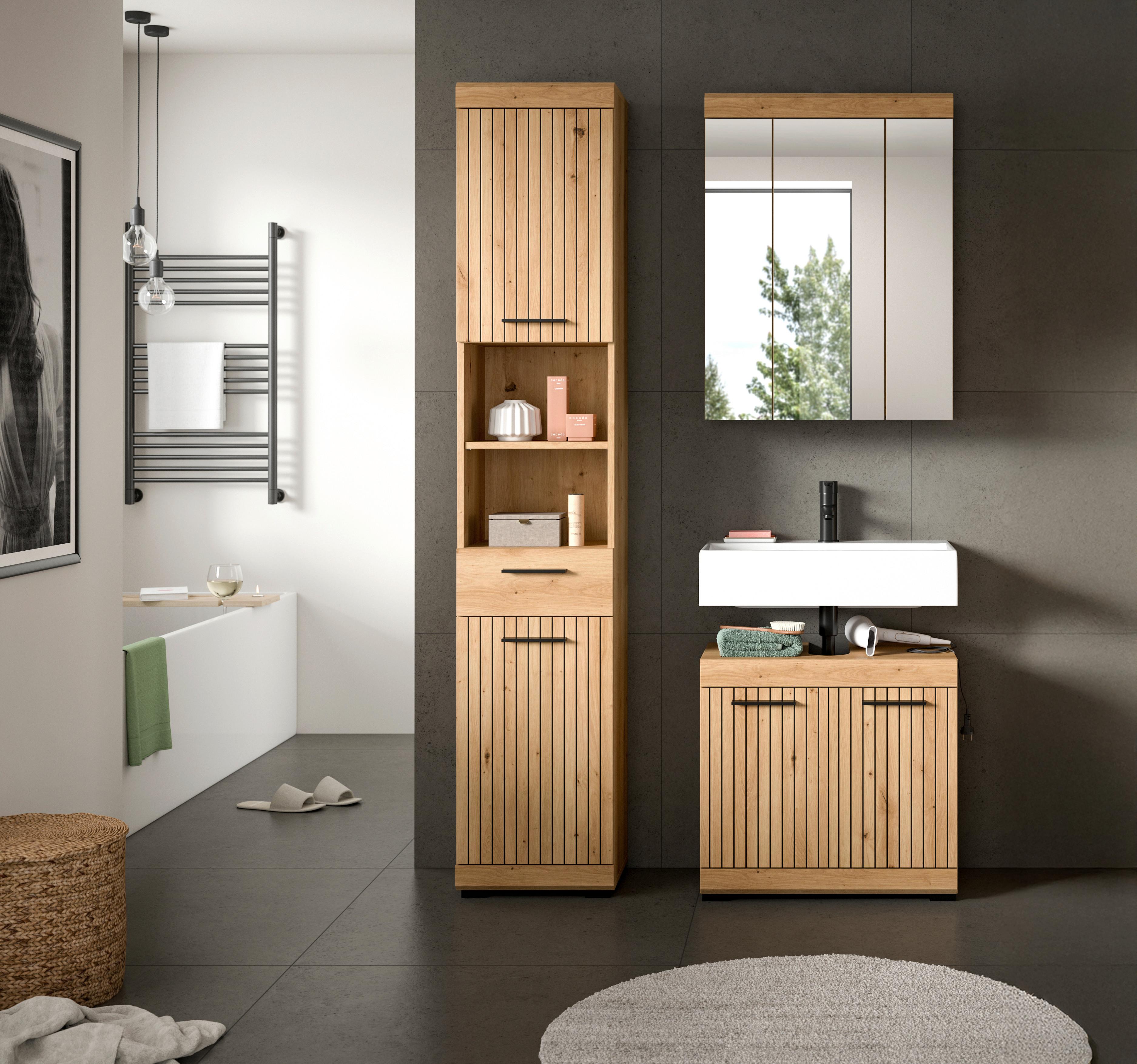 Badezimmer Scout Eiche Artisan Dekor B: 97cm - Schwarz/Eiche Artisan, Trend, Glas/Holzwerkstoff (97cm) - MID.YOU