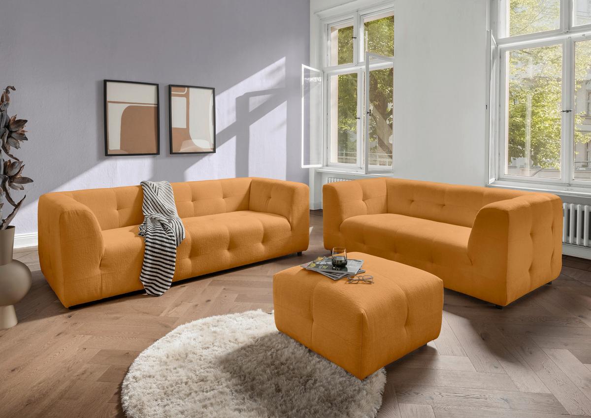 2,5-Sitzer Velice, Goldfarben B: 218 cm - Goldfarben/Schwarz, Design, Textil (218/72/95cm) - Livetastic