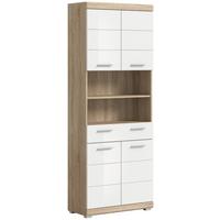 Hochschrank Lambada Weiß Hg Sonoma Eiche Dekor - Weiß Hochglanz/Silberfarben, MODERN, Holzwerkstoff (74/191/31cm) - MID.YOU