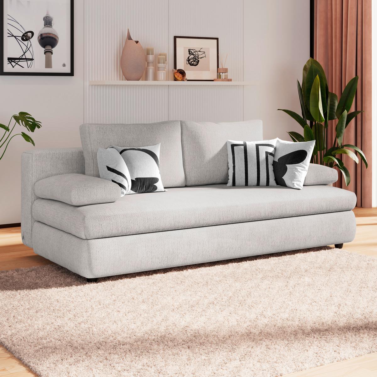 3-sitzer-sofa Mit Schlaffunktion Olso Beige - Beige/Schwarz, Trend, Holz/Kunststoff (205/72/100cm)