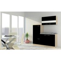 Küchenzeile Economy M. Geräten 160 Cm Schwarz/eiche Modern - Edelstahlfarben/Eichefarben, Basics, Holzwerkstoff/Metall (160cm) - Respekta