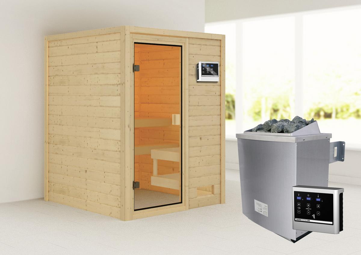 Sauna Tolouse Mit Ext. Steuerung 9-Kw-Ofen - Naturfarben, MODERN, Holz (145/187/145cm) - Karibu