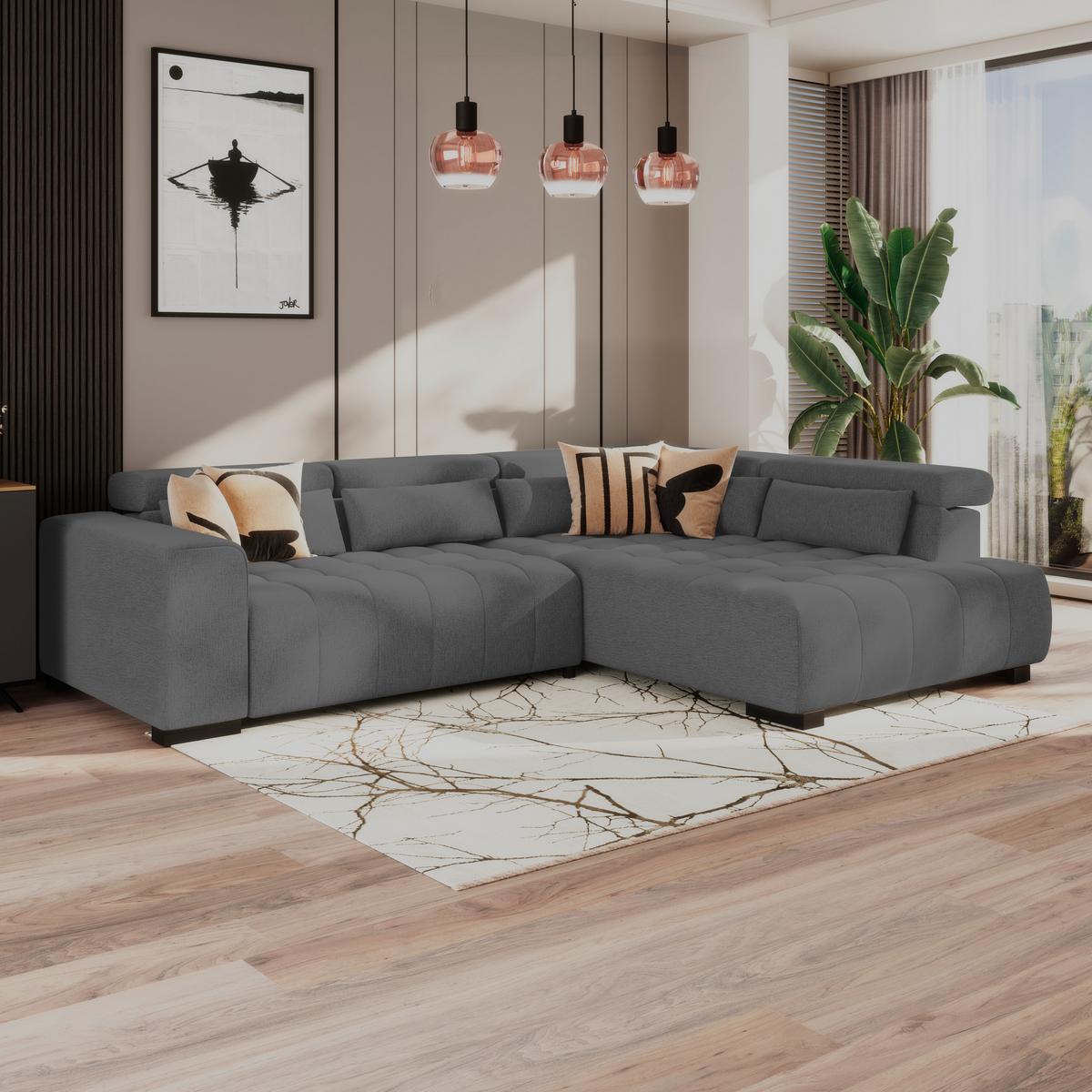 Ecksofa Matera Anthrazit S: 311x226cm - Anthrazit/Schwarz, Trend, Textil (311/226cm)