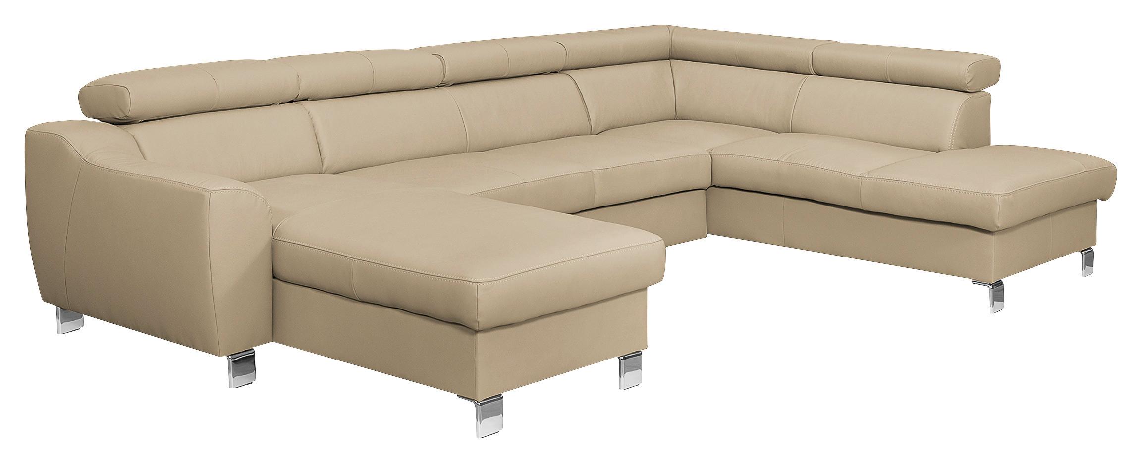 Wohnlandschaft Aspen Beige U-Form: 175 Cm - Chromfarben/Beige, Design, Leder/Textil (175/315/208cm) - Livetastic