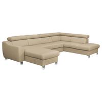 Wohnlandschaft Aspen Beige U-Form: 175 Cm - Chromfarben/Beige, Design, Leder/Textil (175/315/208cm) - Livetastic