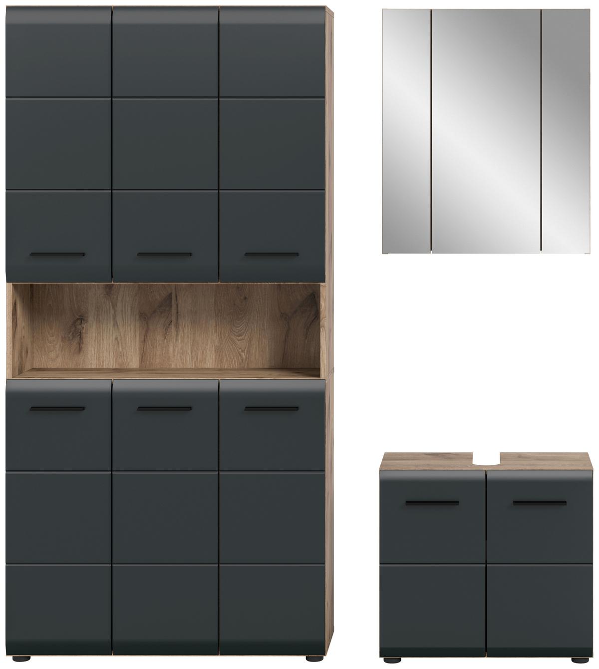 Kúpeľňa Ice 3-dielan, čierna/dub tmanvy - čierna/tmavý dub, Basics, kompozitné drevo/plast (150cm) - MID.YOU