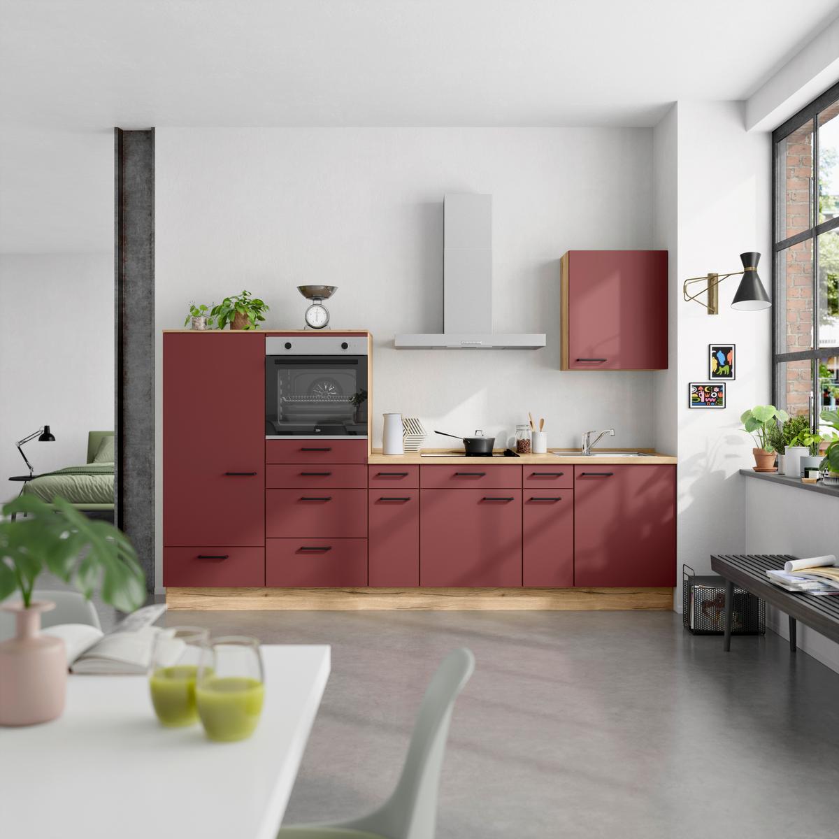 Küchenleerblock Easytouch Low-Line, L4 Links - Eichefarben/Rot, MODERN, Holzwerkstoff (300cm) - Nobilia