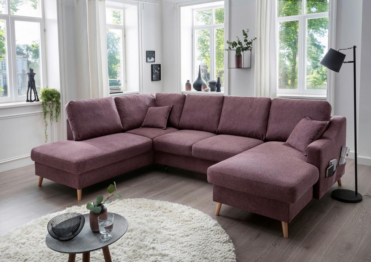 Wohnlandschat Valentina Mit Schlaffunktion Bordeaux - Bordeaux/Naturfarben, KONVENTIONELL, Textil (200/301/150cm) - P & B