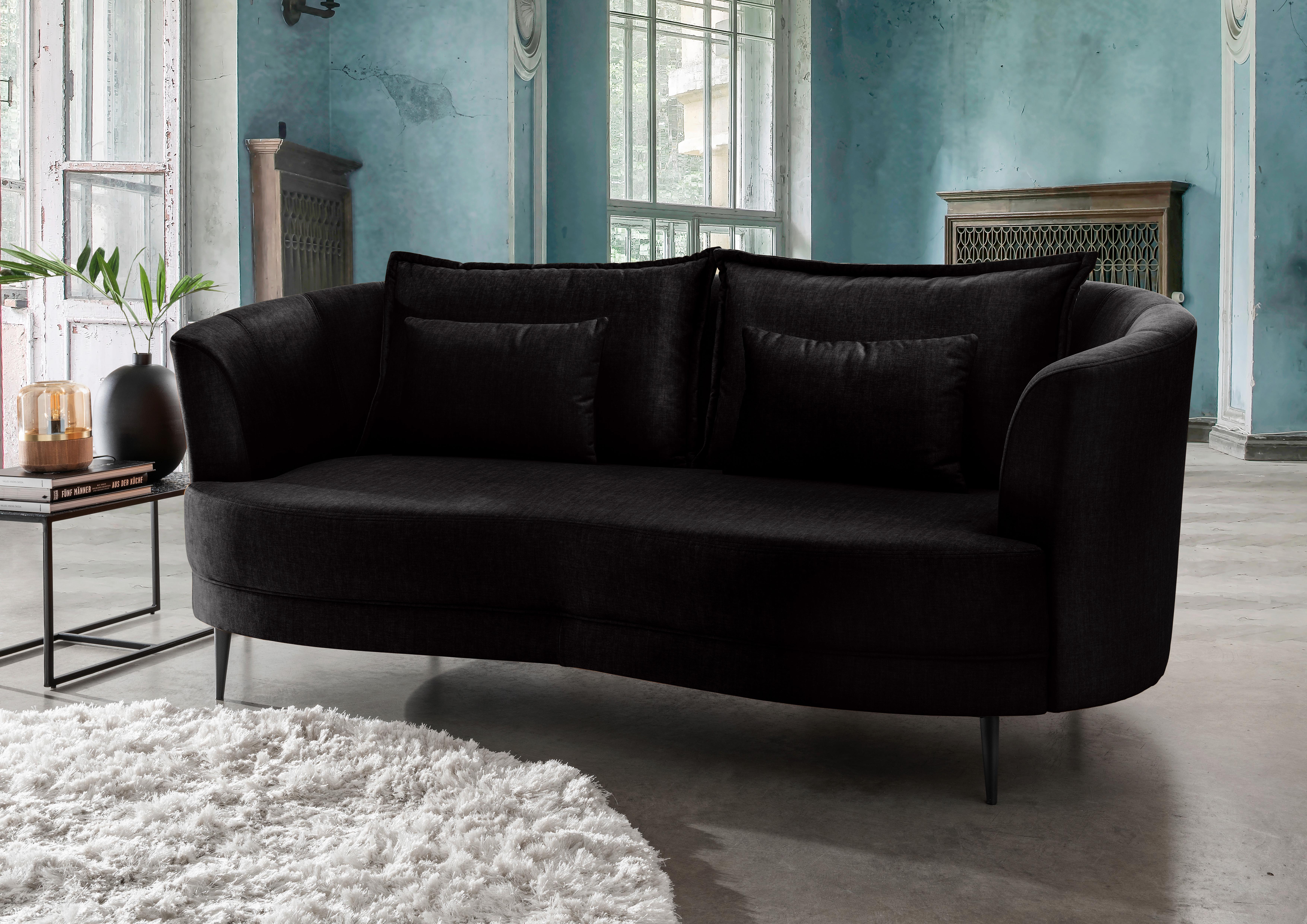 3-Sitzer-Sofa Pistaccio Velours, Rücken Echt B: 209 cm - Anthrazit/Schwarz, MODERN, Textil (209/85/101cm) - Livetastic