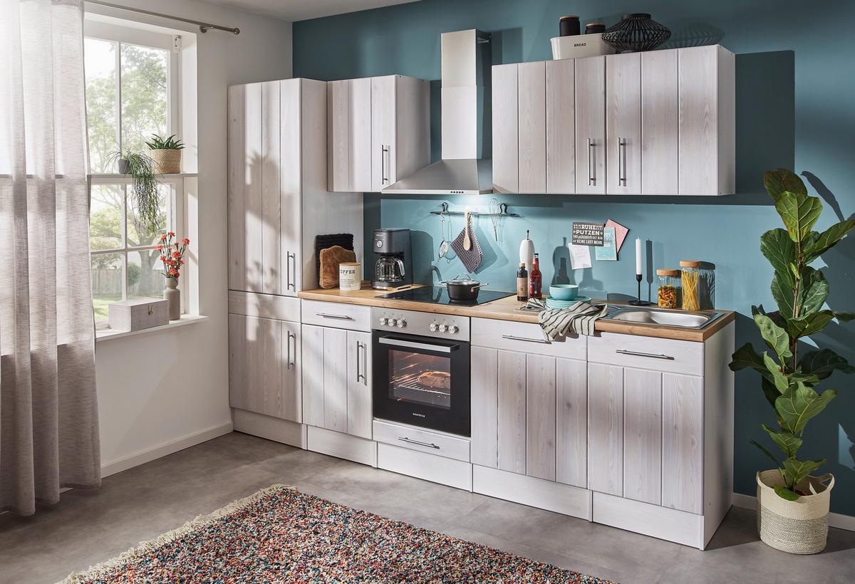 Küchenzeile mit Geräten 280 cm Weiß/Lärche Dekor - Wildeiche/Lärchefarben, ROMANTIK / LANDHAUS, Holzwerkstoff (280cm) - Respekta