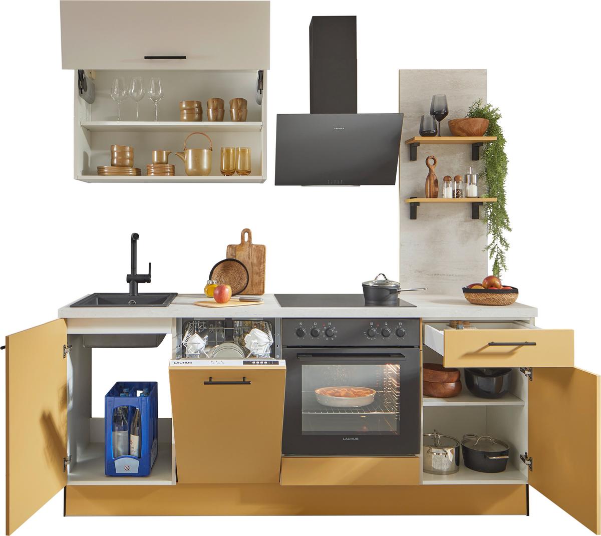 Küchenblock Pn105 / Pn80 - Currygelb/Kaschmir, Basics, Holzwerkstoff (205cm) - Pino