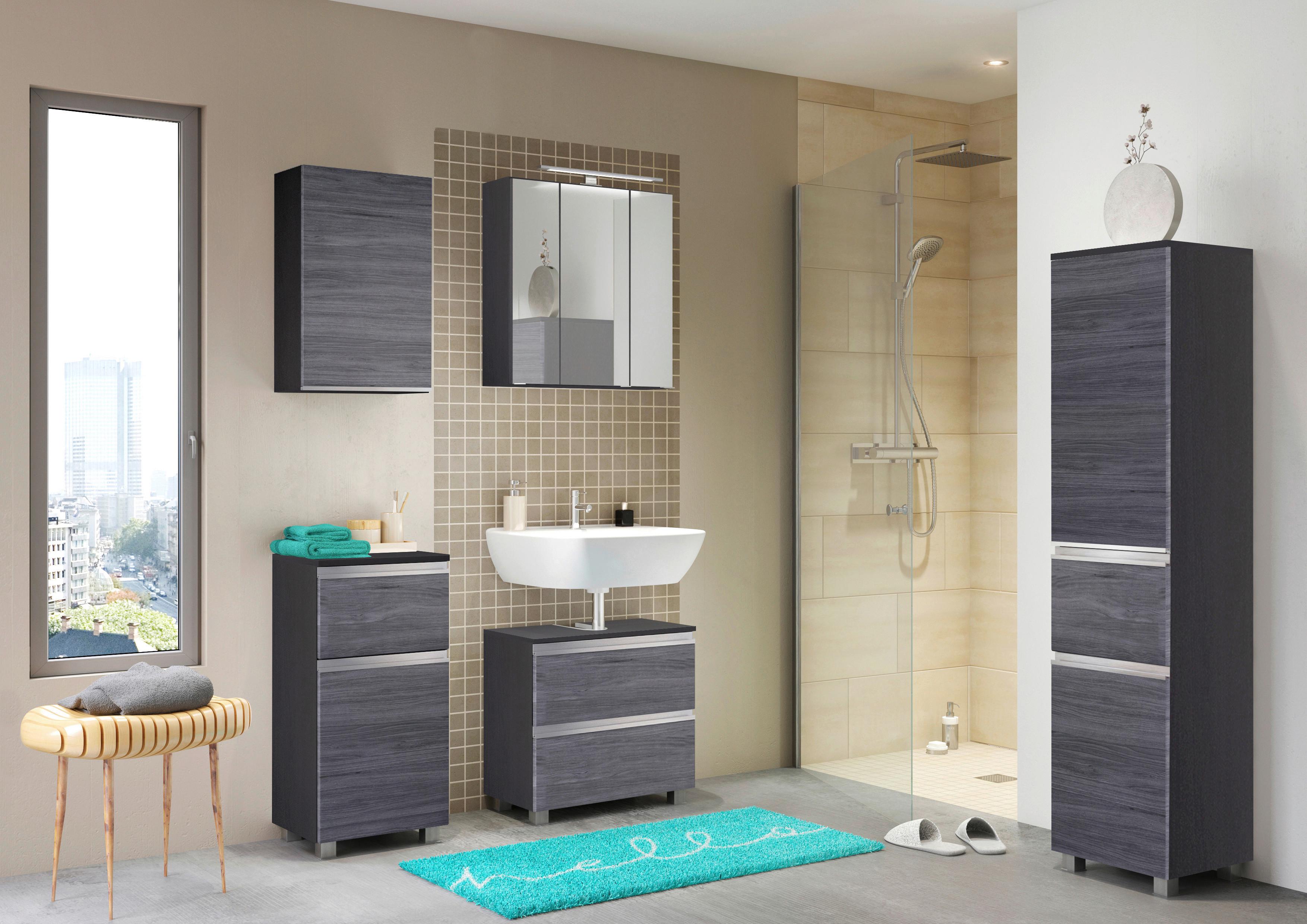 Midischrank Mit Soft-Close Arezzo 40cm, Eiche Dekor - Silberfarben/Silbereichenfarben, Basics, Holzwerkstoff (40/154/35cm) - Held
