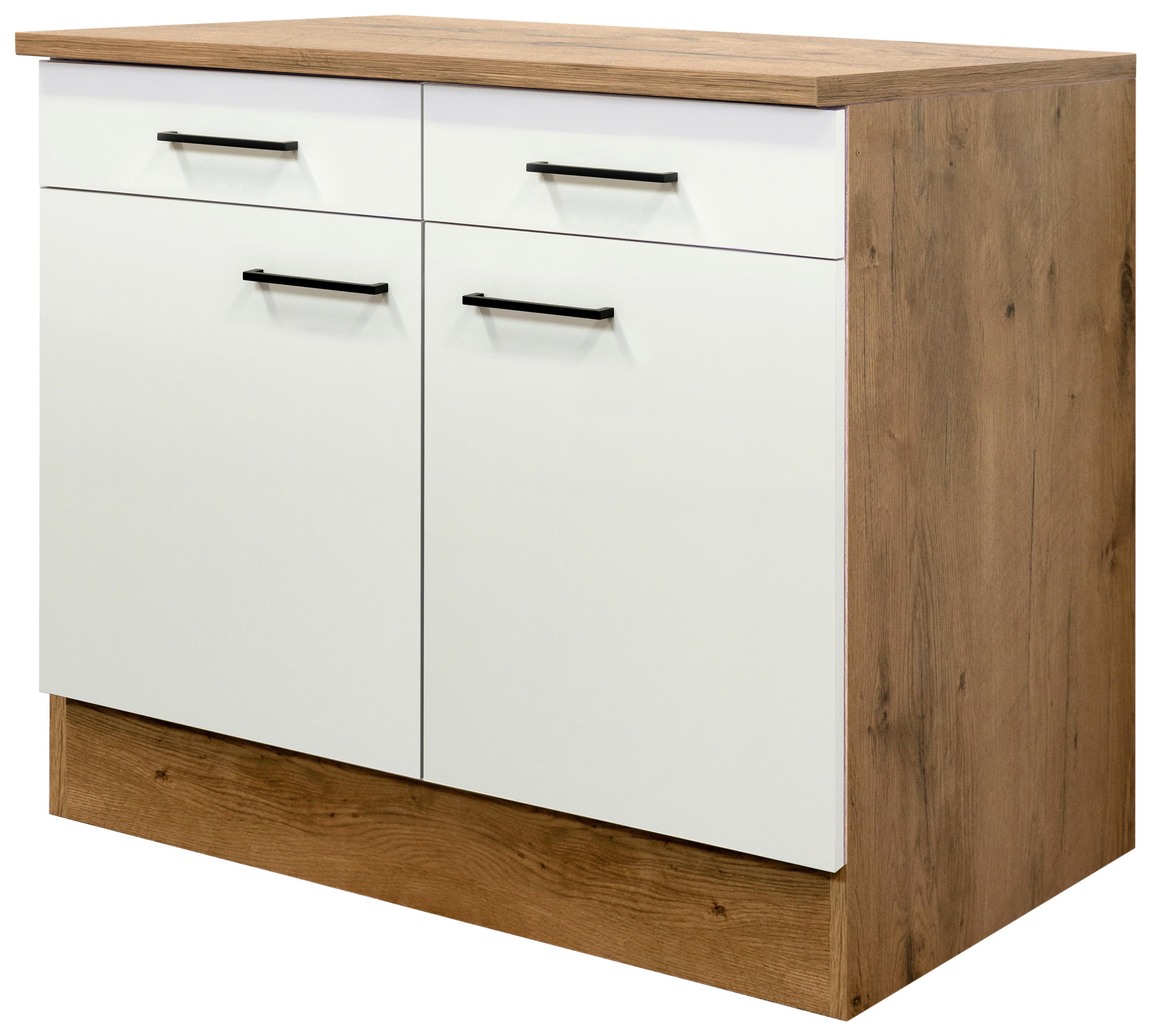 Kuchyňská spodní skříňka AVILA - barvy dubu/černá, Konvenční, kov/kompozitní dřevo (100/85/57cm) - FlexWell