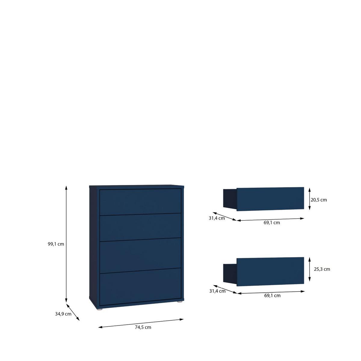 Komoda SPRINGS - tmavě modrá, Moderní, kompozitní dřevo (124,5/121,5/34,9cm)
