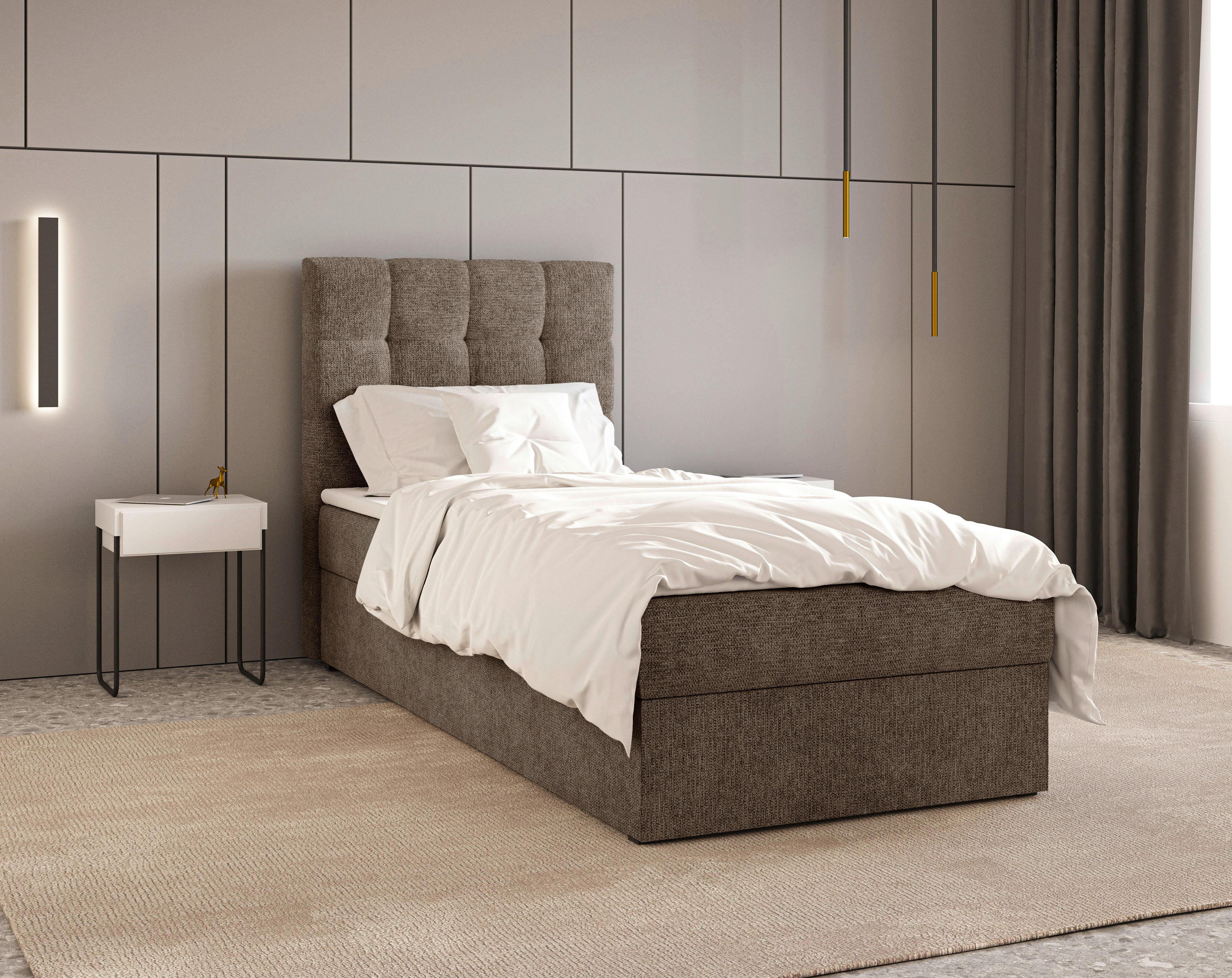 Boxbett Oslo mit Topper 90x200 - Schwarz/Braun, MODERN, Holz/Kunststoff (90/200cm) - Livetastic