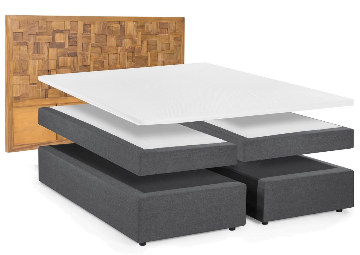 Boxspringbett Naturfarben /Dunkelgrau 180x200cm - Dunkelgrau/Schwarz, Basics, Holz/Textil (180/200cm) - Livetastic
