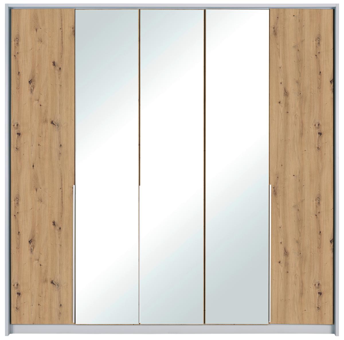 Drehtürenschrank Mit Spiegel 226 Cm Alabama Extra Hellgrau - Transparent/Silberfarben, MODERN, Holzwerkstoff (226/229/54cm)