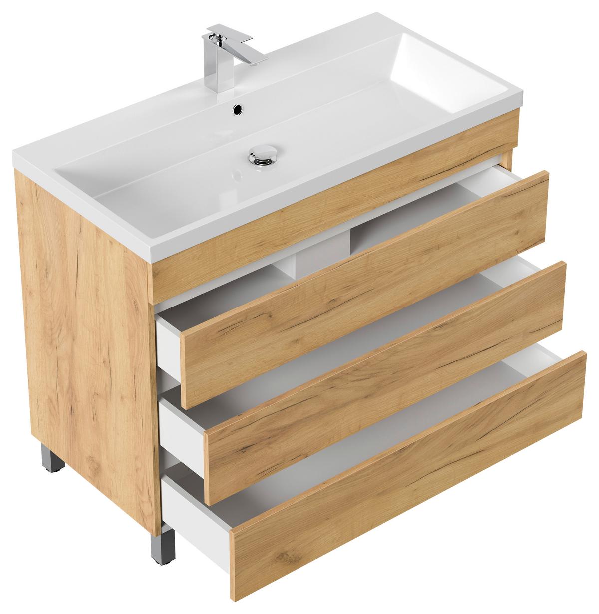 WASCHTISCHKOMBI Fellini Eichefarben B: 100cm - Eichefarben/Weiß, Basics, Holzwerkstoff/Stein (100cm) - MID.YOU