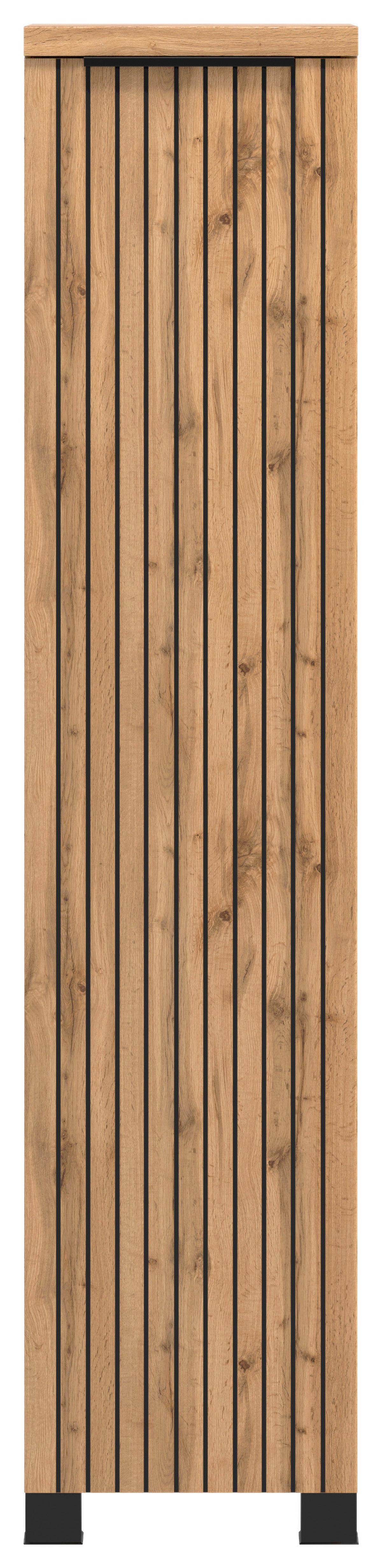 Midischrank Chester B: 30 Cm Eiche Wotan Dekor/schwarz - Eiche Wotan/Schwarz, MODERN, Holzwerkstoff (30/130/35cm) - Held