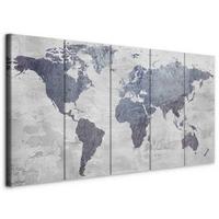 Obraz na plátne CONCRETE WORLD MAP 5TLG. - sivá/tmavosivá, Basics, kompozitné drevo/textil (200/80/1,2cm) - artgeist
